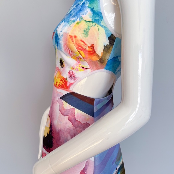 Clover Canyon Fit & Flare Summer Short Dress Scuba Neoprene Sleeveless Cutout S - Picture 5 of 17